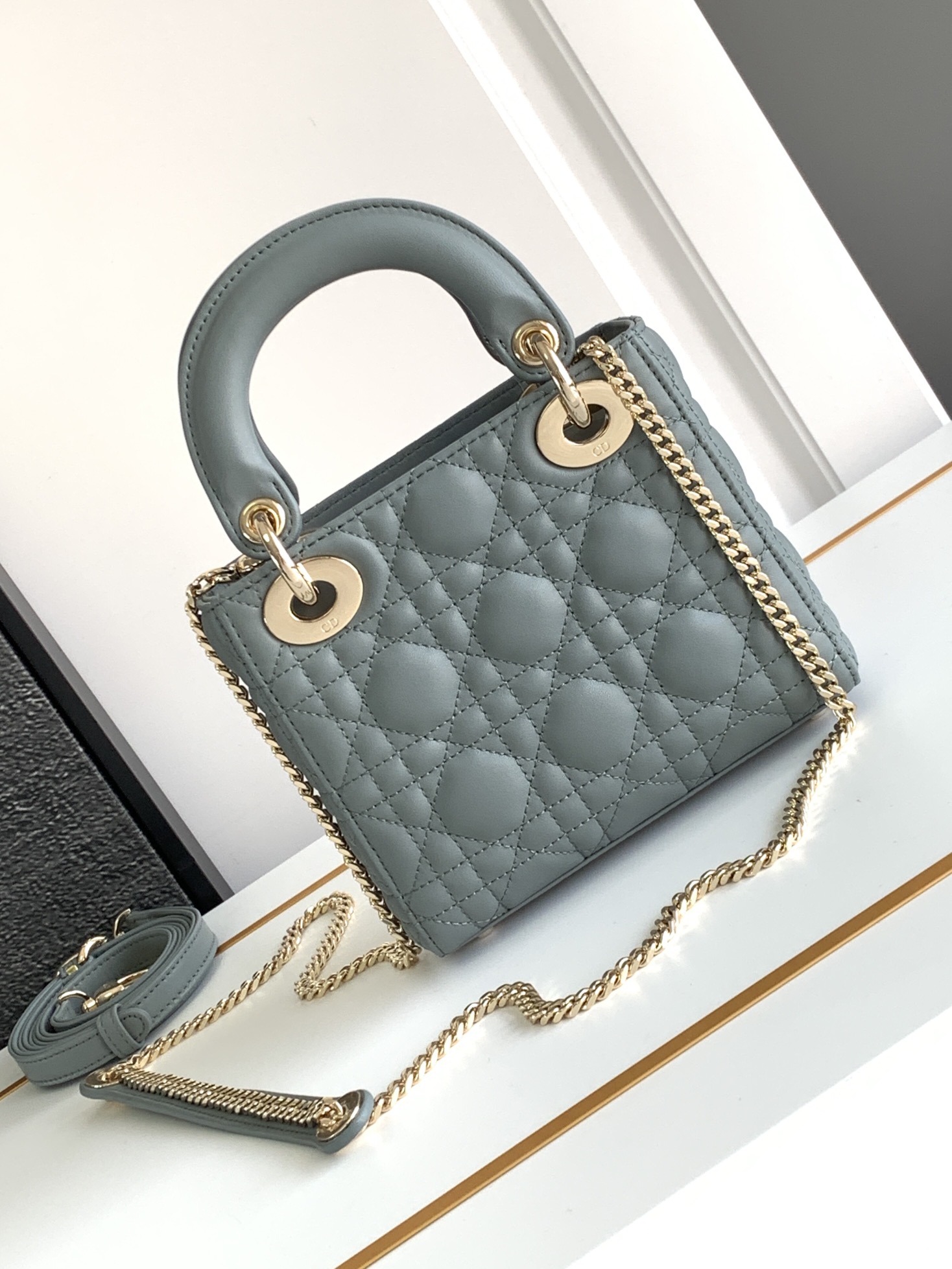 Mini Lady Dior Bag Lambskin Rock Gray With Gold Hardware 17cm