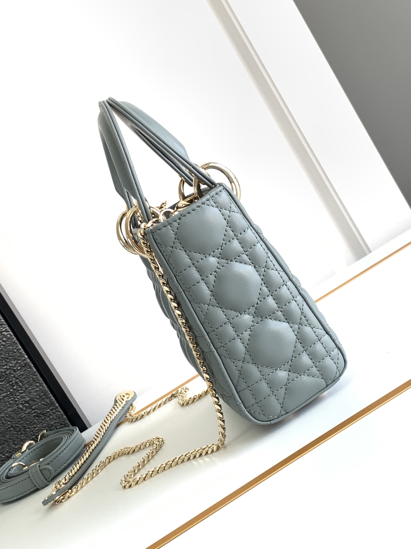 Mini Lady Dior Bag Lambskin Rock Gray With Gold Hardware 17cm