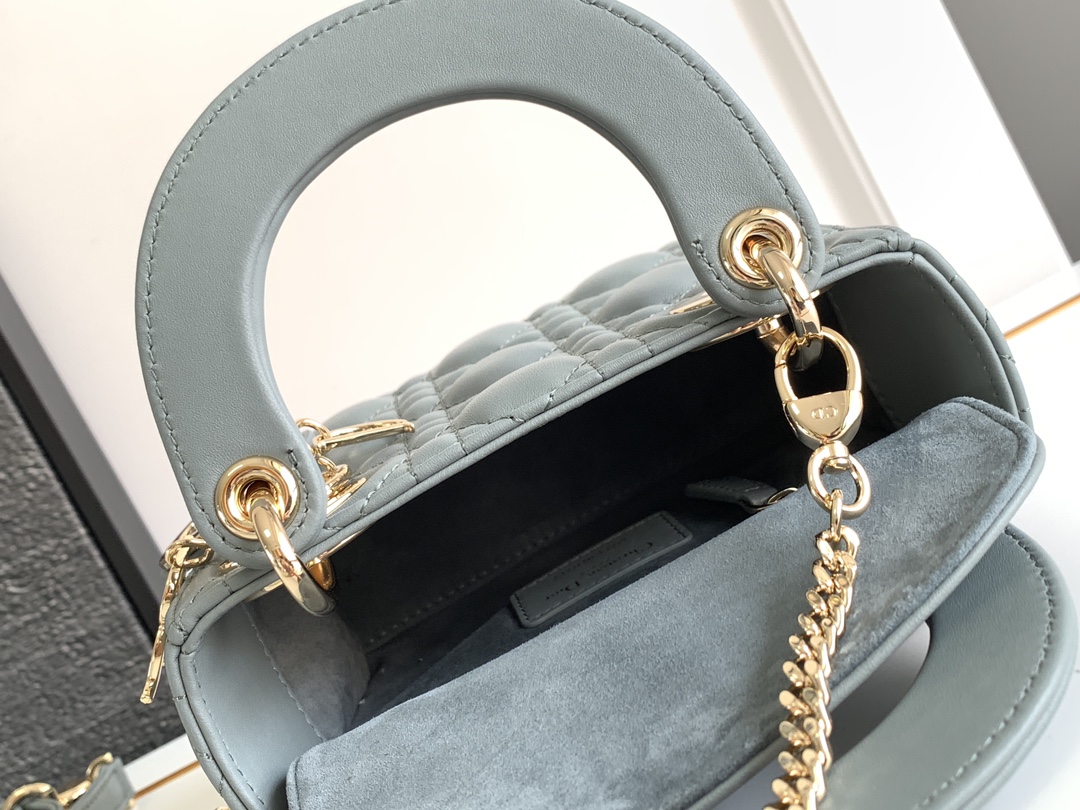 Mini Lady Dior Bag Lambskin Rock Gray With Gold Hardware 17cm