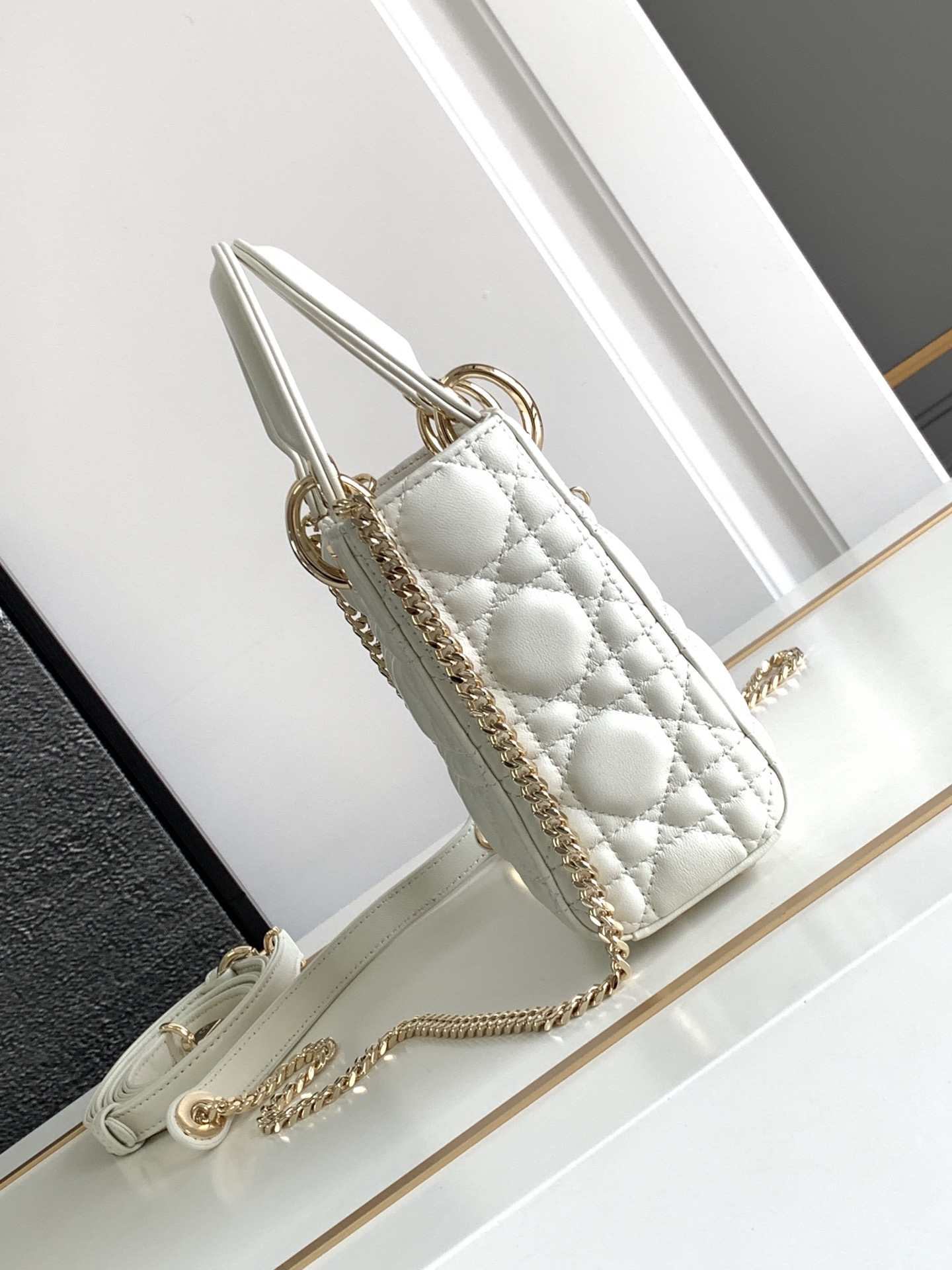 Mini Lady Dior Bag Lambskin White With Gold Hardware 17cm