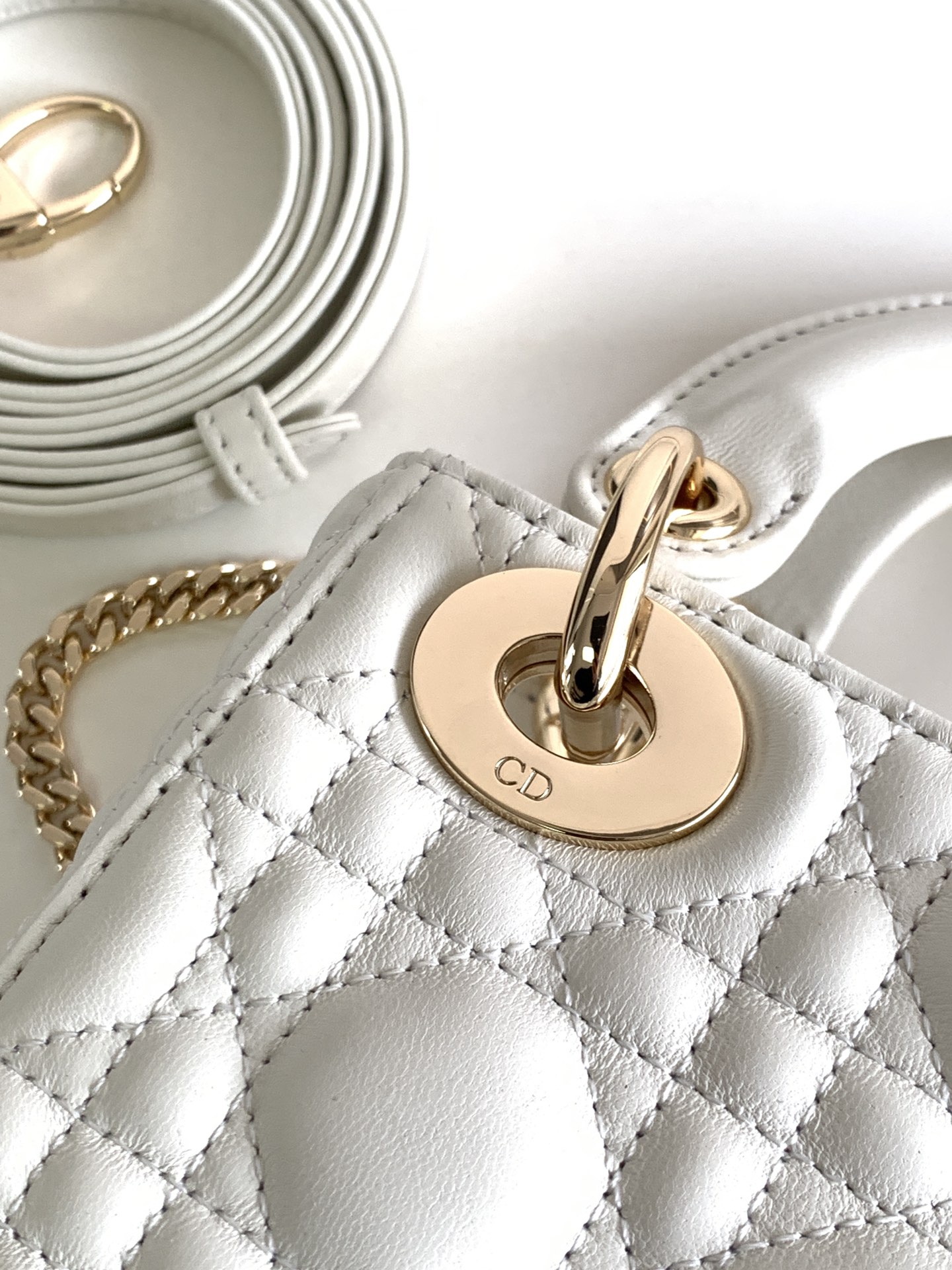 Mini Lady Dior Bag Lambskin White With Gold Hardware 17cm