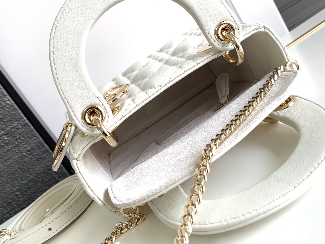 Mini Lady Dior Bag Lambskin White With Gold Hardware 17cm