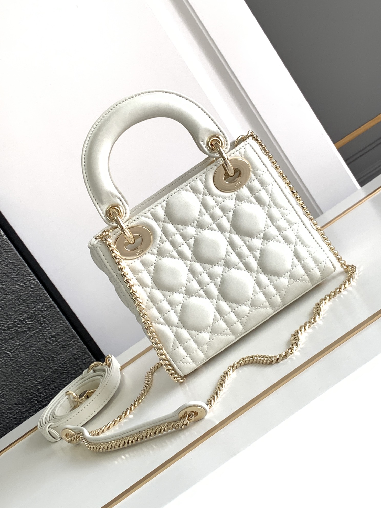 Mini Lady Dior Bag Lambskin White With Gold Hardware 17cm