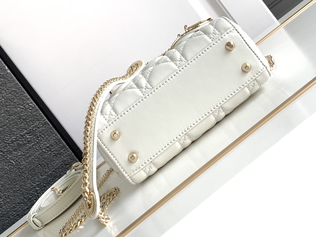 Mini Lady Dior Bag Lambskin White With Gold Hardware 17cm