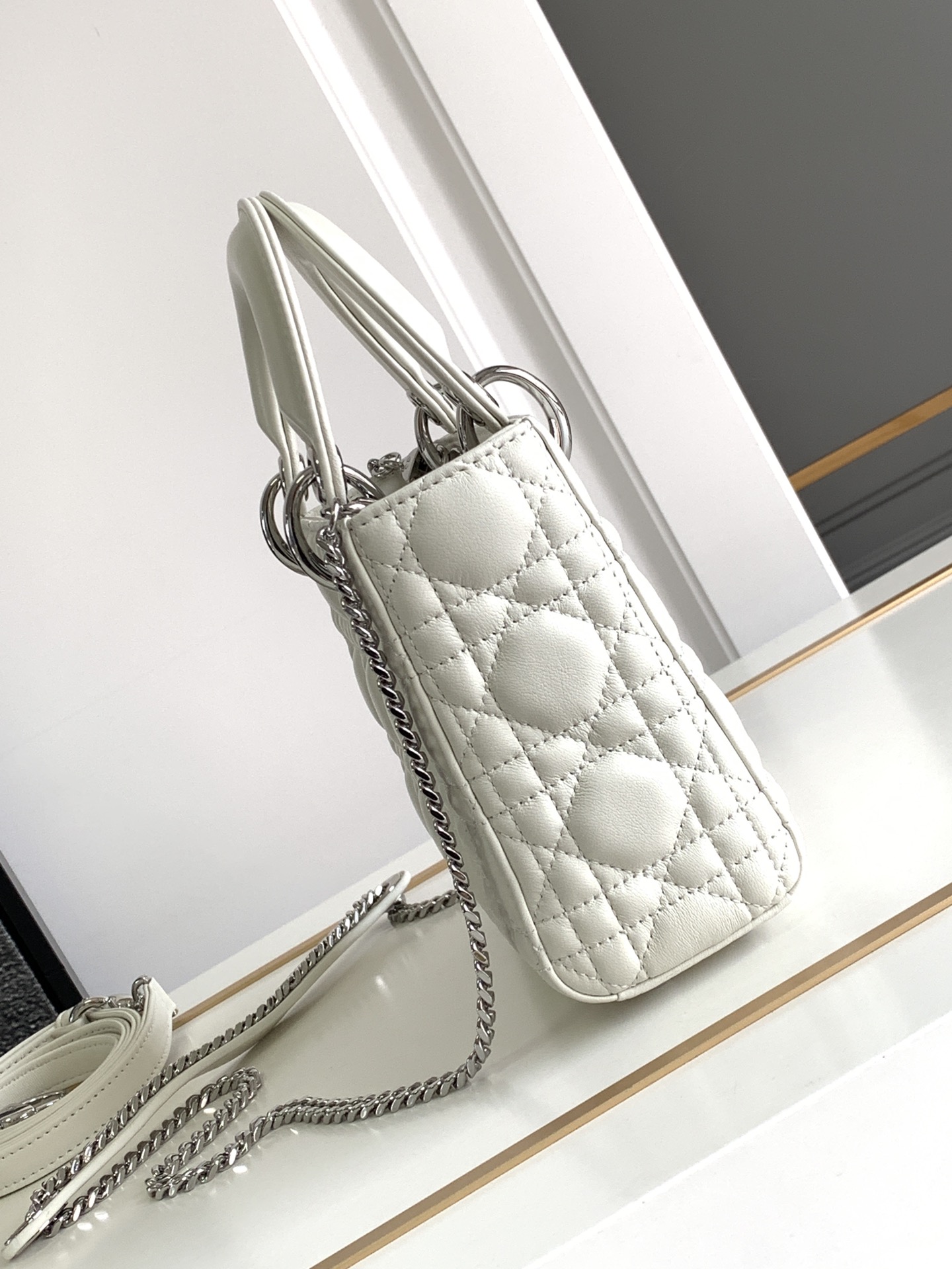 Mini Lady Dior Bag Lambskin White With Silver Hardware 17cm