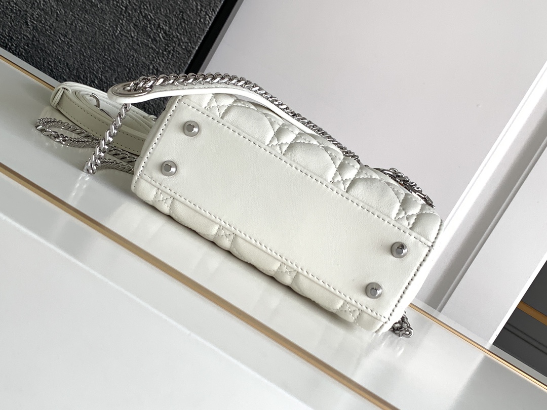 Mini Lady Dior Bag Lambskin White With Silver Hardware 17cm