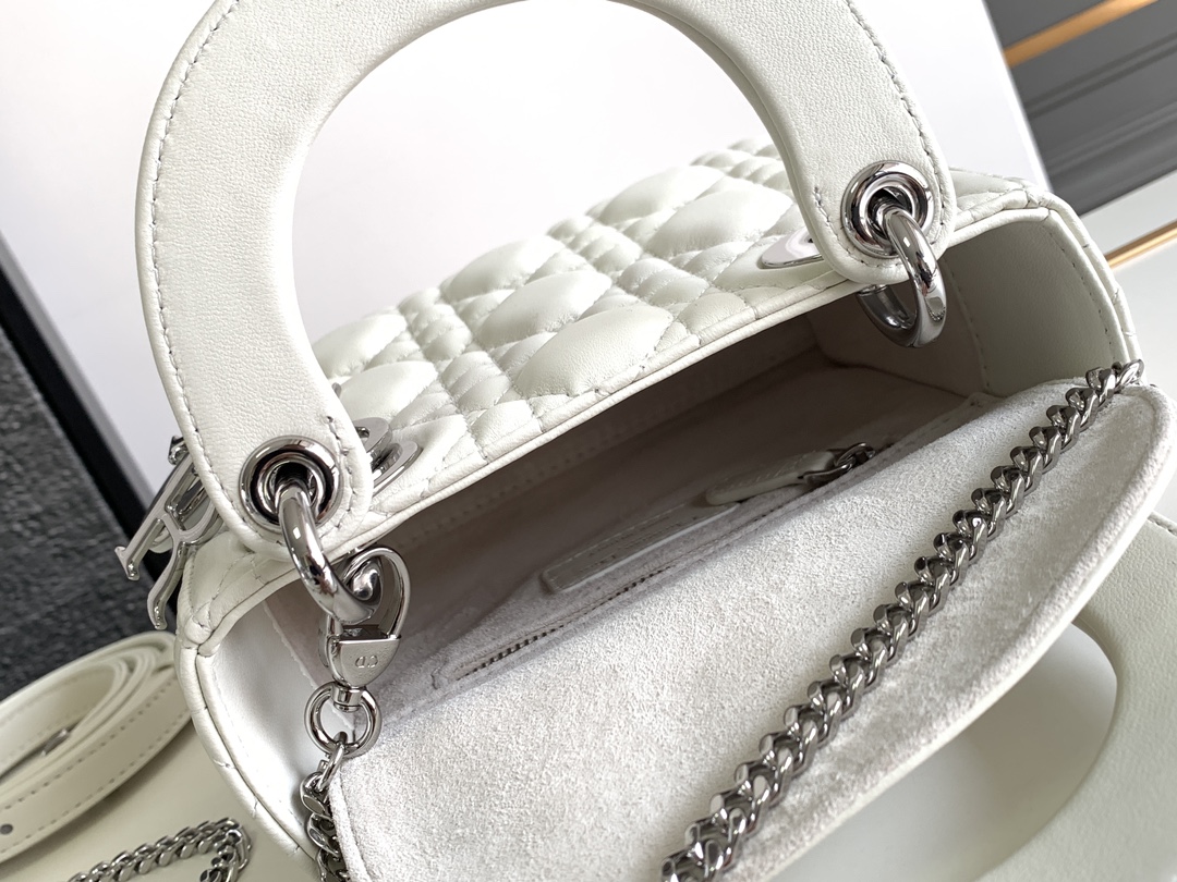 Mini Lady Dior Bag Lambskin White With Silver Hardware 17cm