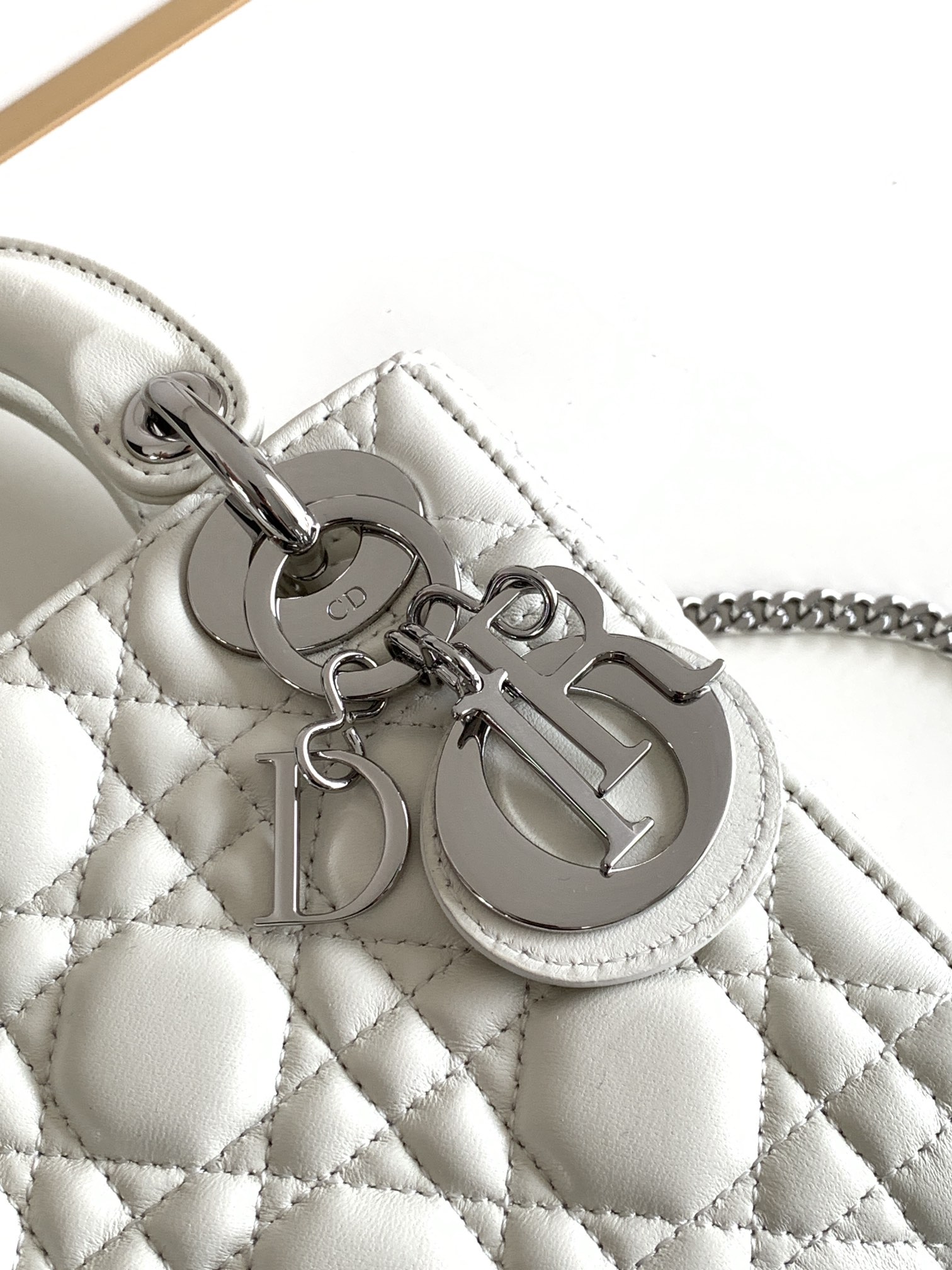 Mini Lady Dior Bag Lambskin White With Silver Hardware 17cm