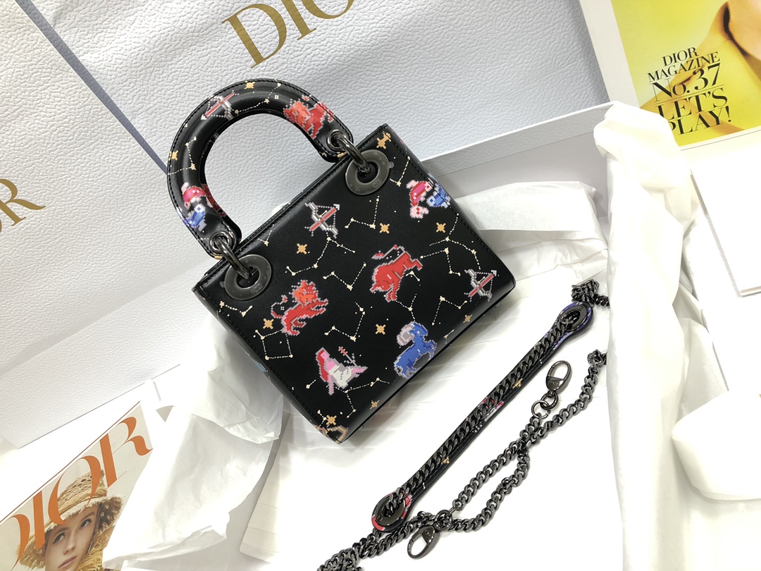 Mini Lady Dior Bag Latte Multicolor Dior Pixel Zodiac Printed Calfskin Black