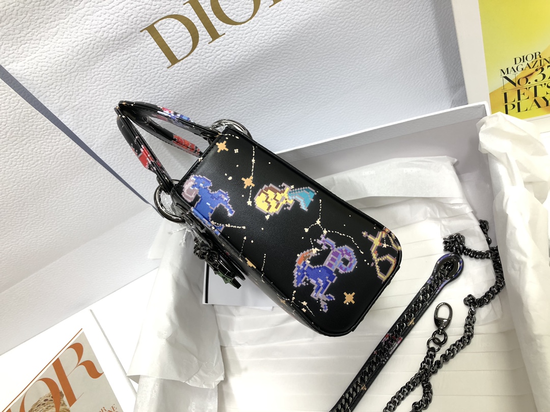 Mini Lady Dior Bag Latte Multicolor Dior Pixel Zodiac Printed Calfskin Black