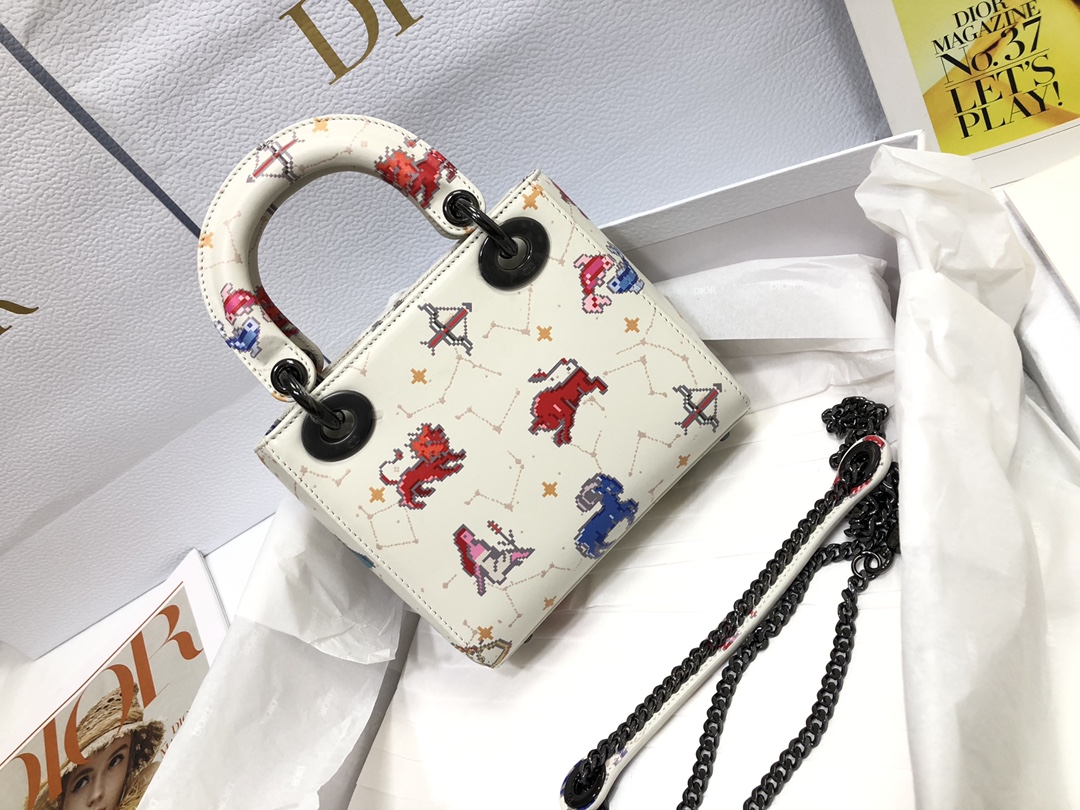 Mini Lady Dior Bag Latte Multicolor Dior Pixel Zodiac Printed Calfskin White