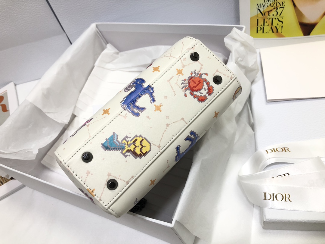 Mini Lady Dior Bag Latte Multicolor Dior Pixel Zodiac Printed Calfskin White