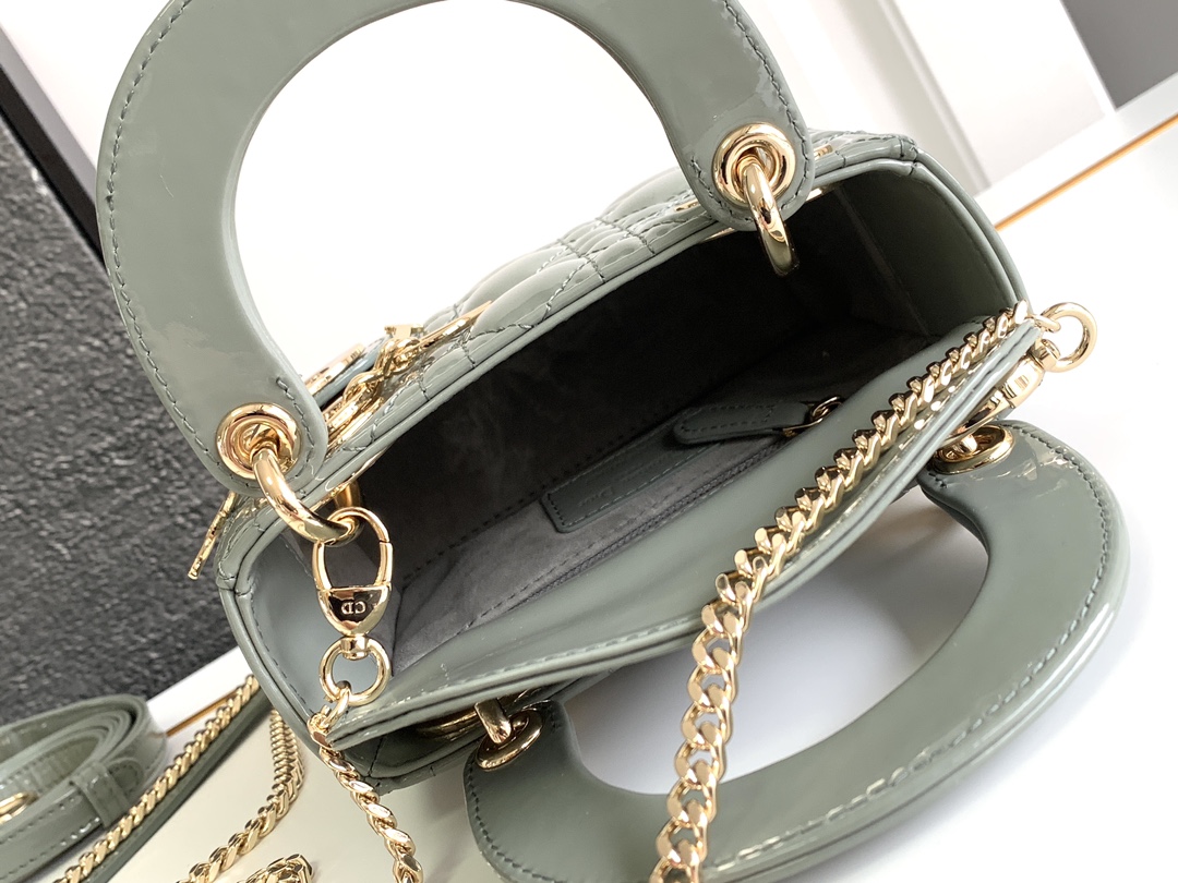 Mini Lady Dior Bag Rock Gray Patent Cannage Calfskin With Gold Hardware 17cm