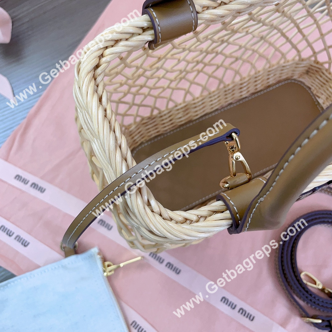 MiuMiu 5BA286 Woven Fabric Handbag with Leather Trim