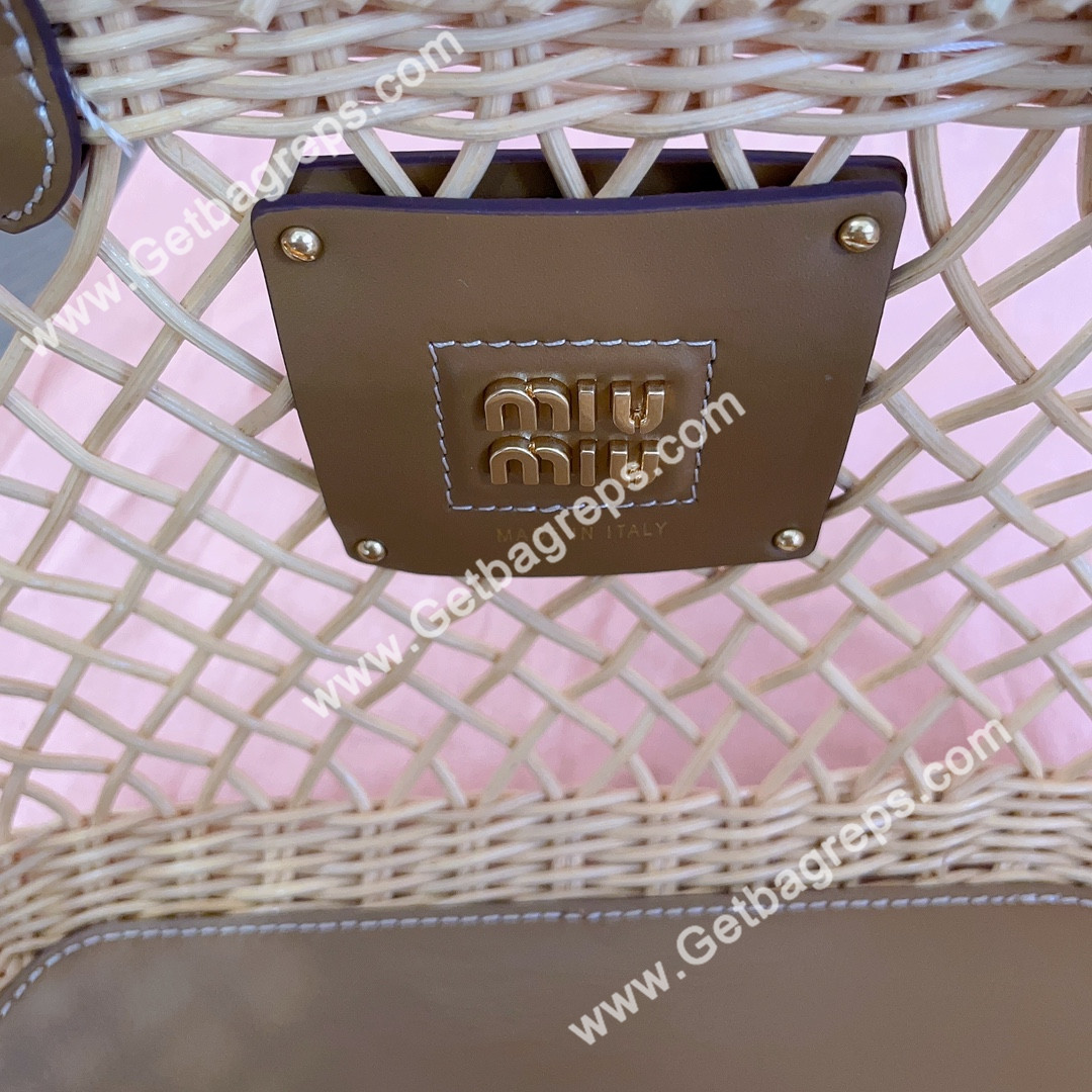 MiuMiu 5BA286 Woven Fabric Handbag with Leather Trim