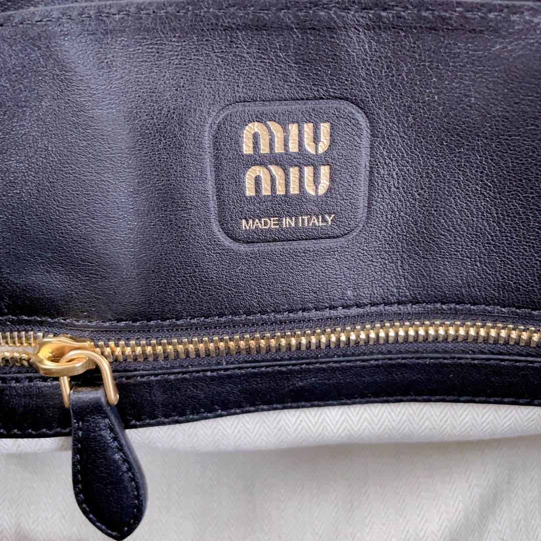 MiuMiu 5BB169 Aventure Nappa Leather Top-handle Bag Black