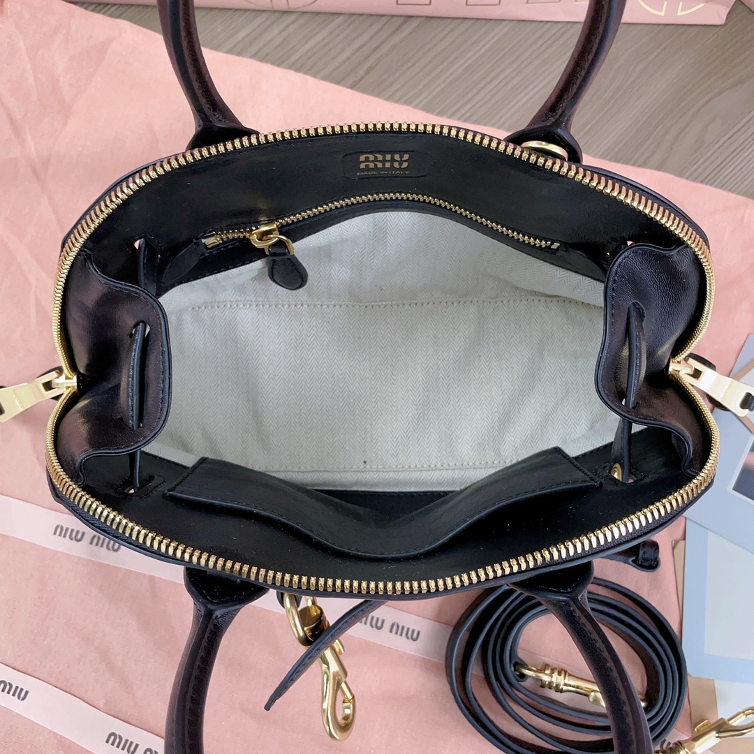 MiuMiu 5BB169 Aventure Nappa Leather Top-handle Bag Black