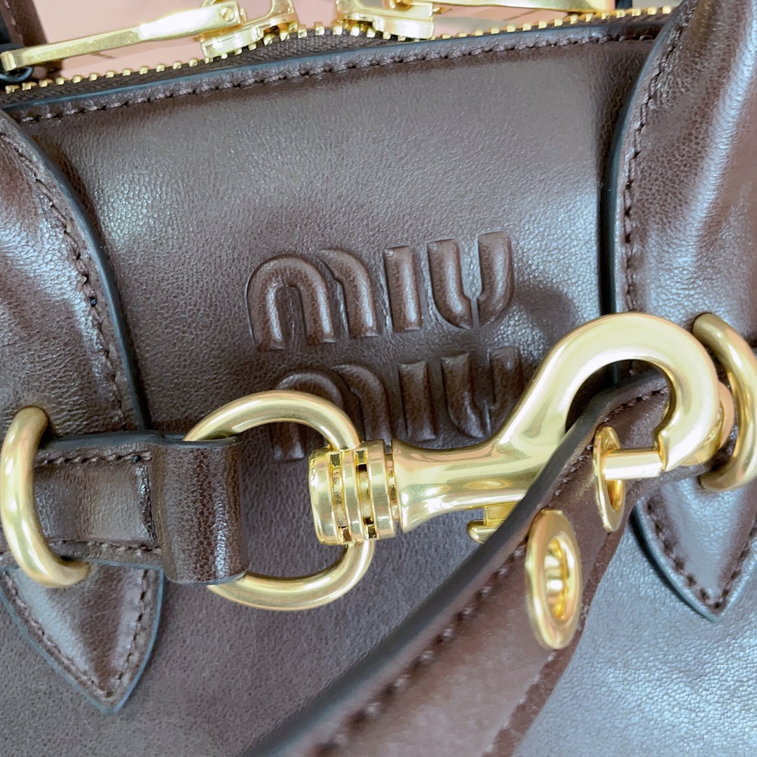 MiuMiu 5BB169 Aventure Nappa Leather Top-handle Bag Briarwood