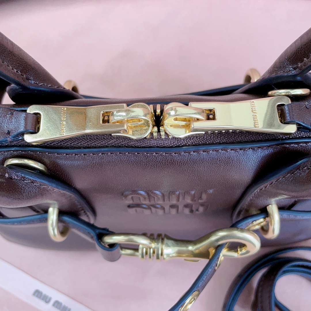 MiuMiu 5BB169 Aventure Nappa Leather Top-handle Bag Briarwood