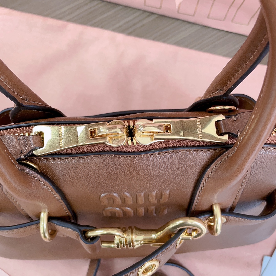 MiuMiu 5BB169 Aventure Nappa Leather Top-handle Bag Oak