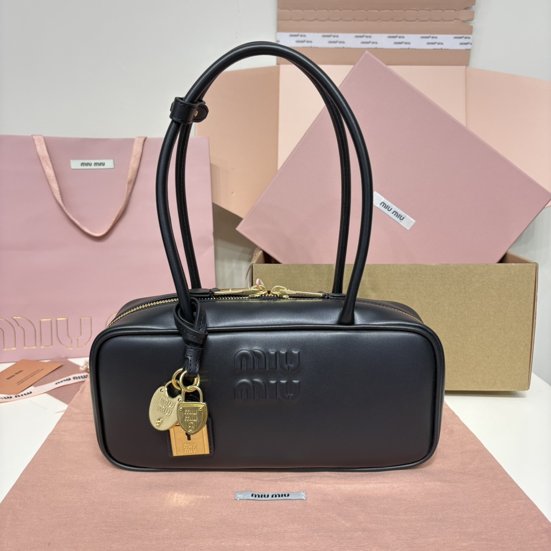 MiuMiu 5BB173 Beau Leather Bag Black