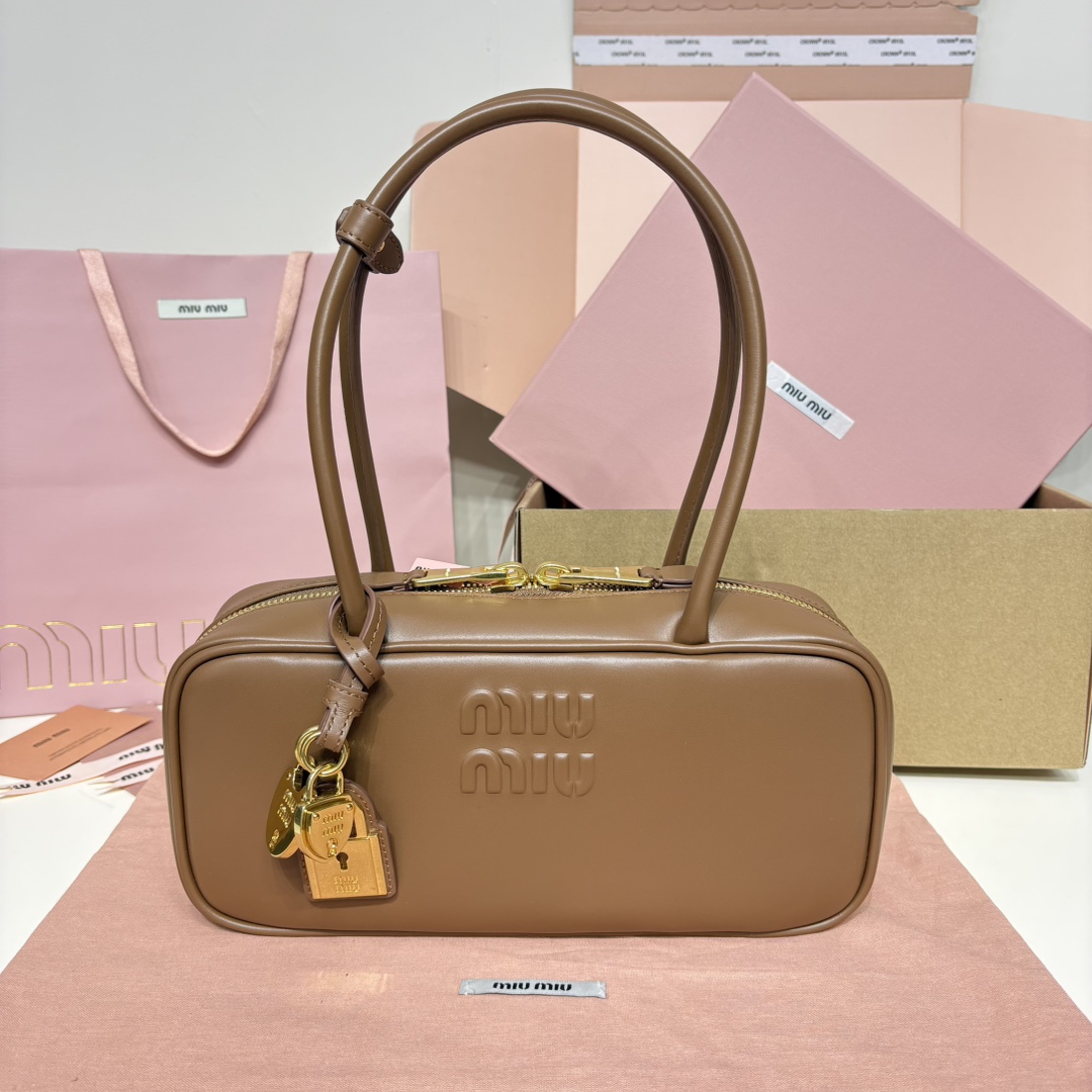 MiuMiu 5BB173 Beau Leather Bag Coffee