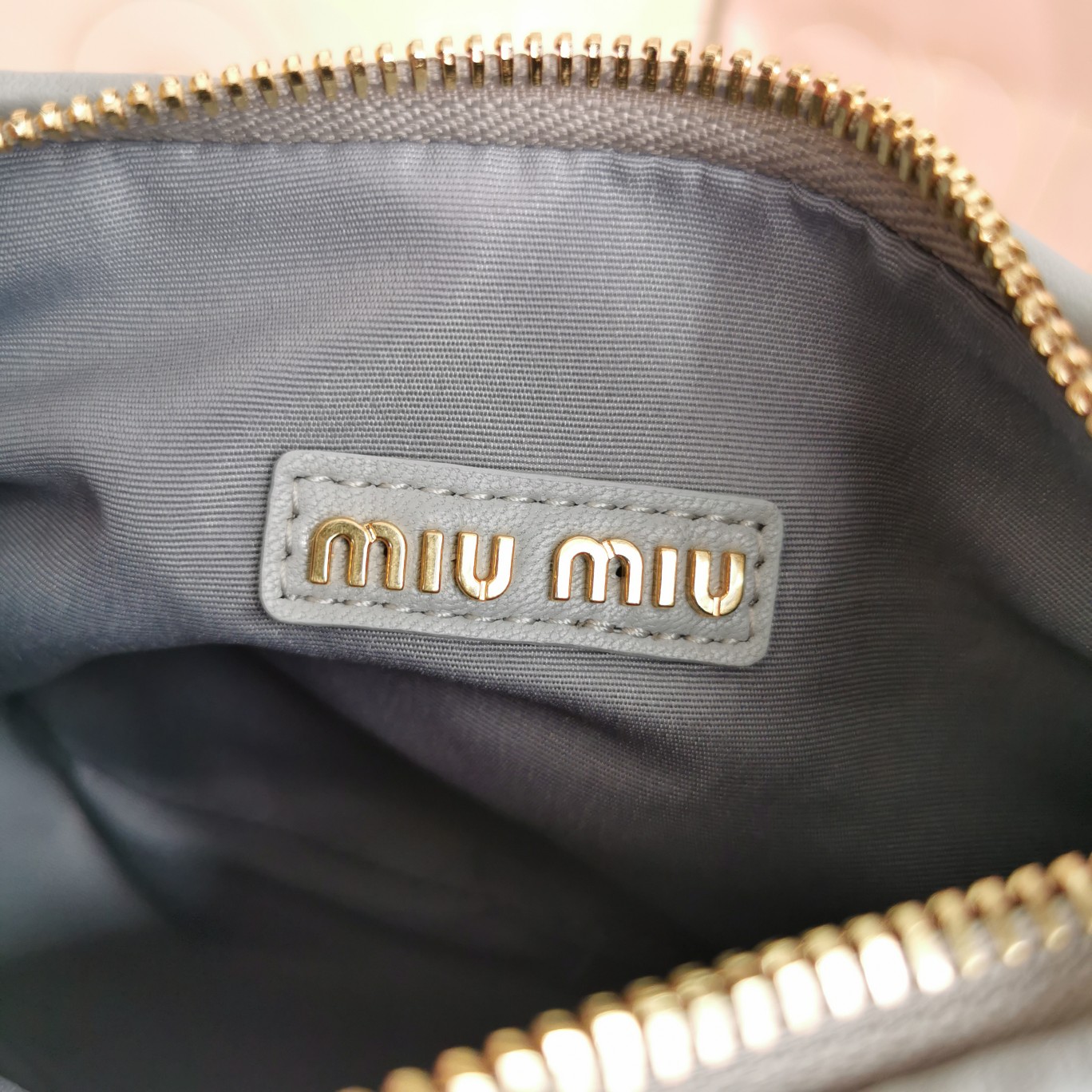 MiuMiu 5BC125 Miu Wander Matelasse Satin Mini Hobo Bag Gray