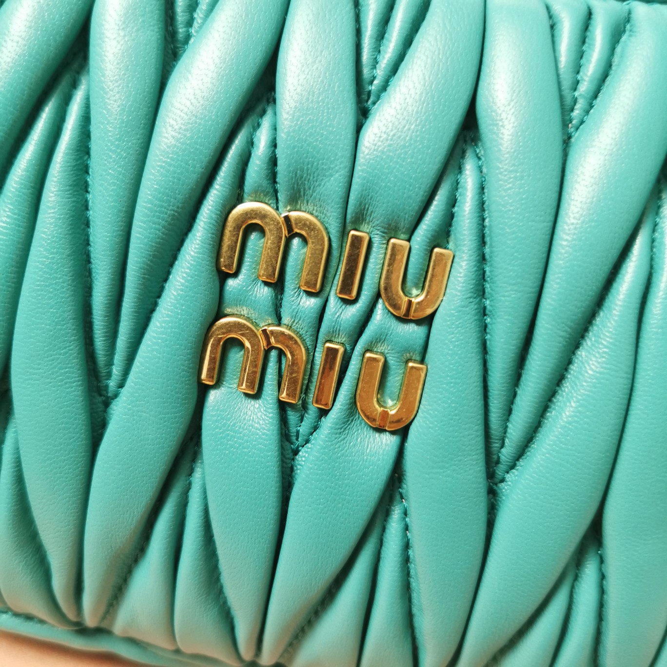 MiuMiu 5BC125 Miu Wander Matelasse Satin Mini Hobo Bag Green