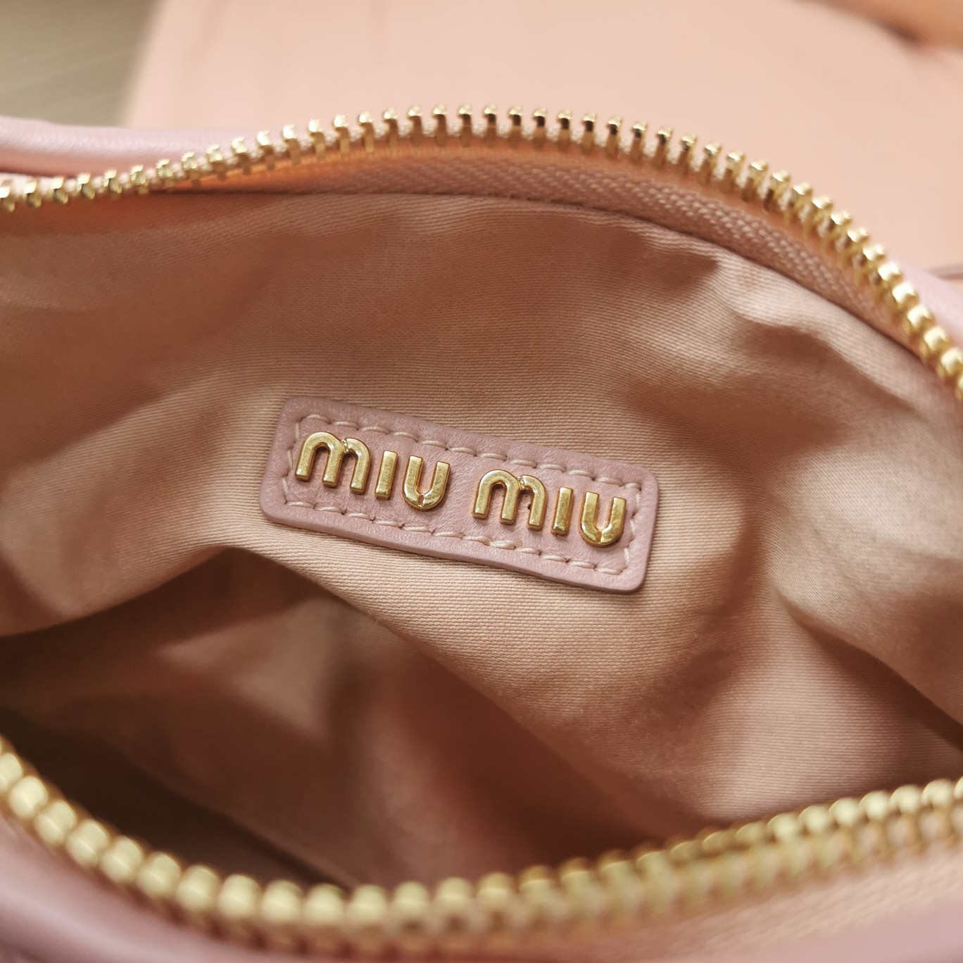 MiuMiu 5BC125 Miu Wander Matelasse Satin Mini Hobo Bag Light Pink