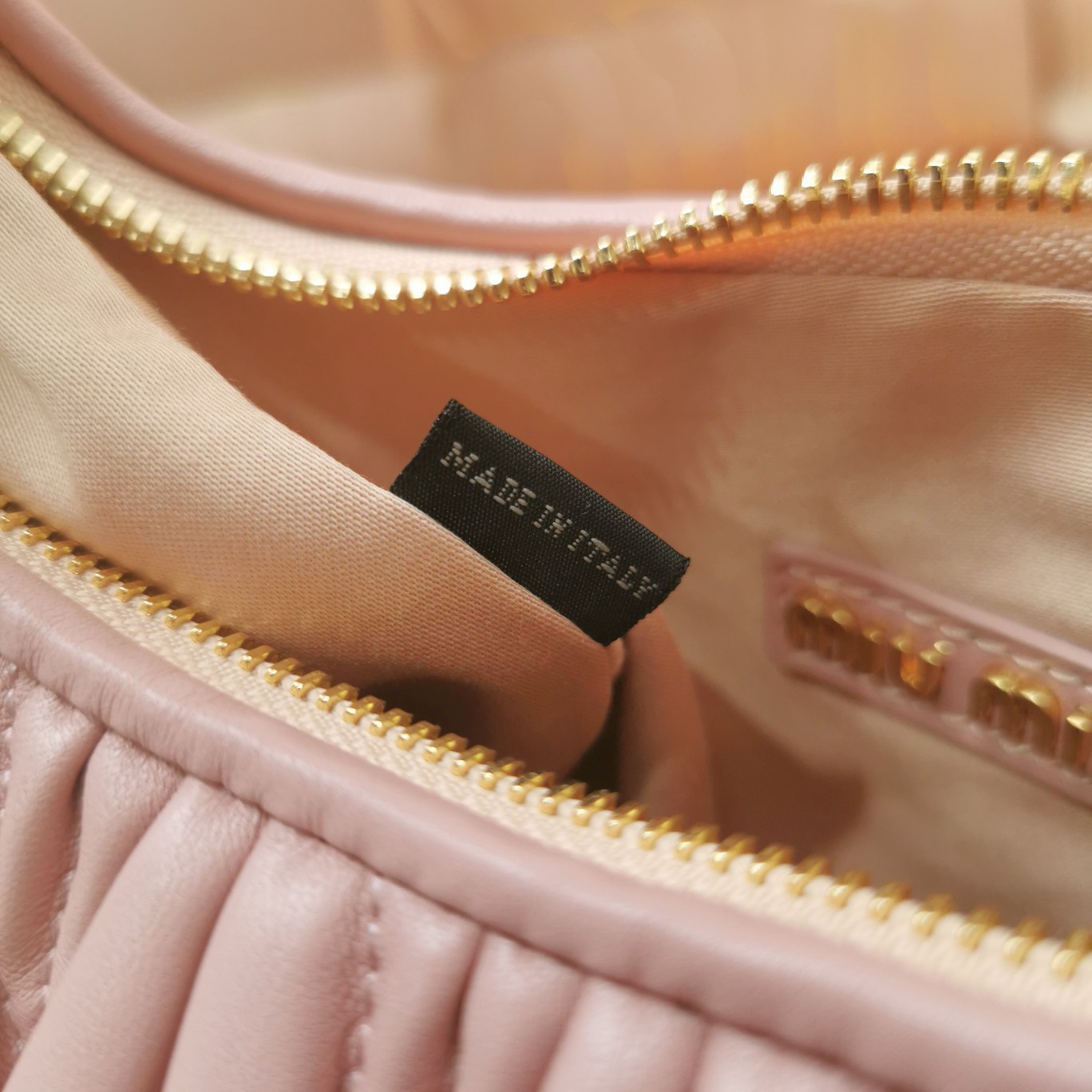 MiuMiu 5BC125 Miu Wander Matelasse Satin Mini Hobo Bag Light Pink