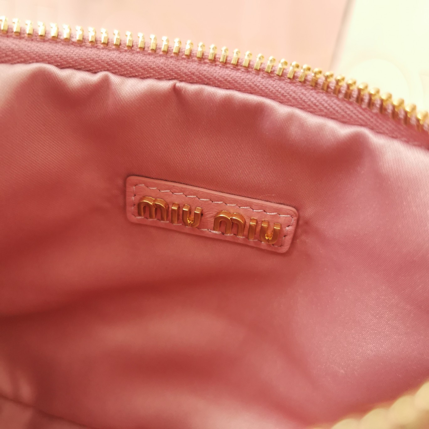 MiuMiu 5BC125 Miu Wander Matelasse Satin Mini Hobo Bag Pink