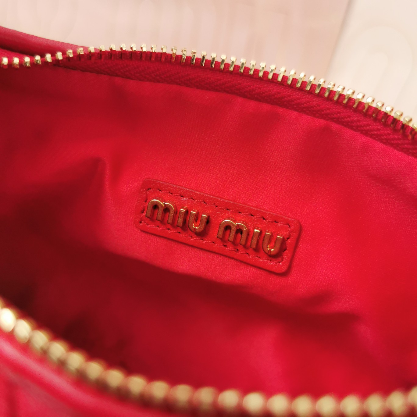 MiuMiu 5BC125 Miu Wander Matelasse Satin Mini Hobo Bag Red