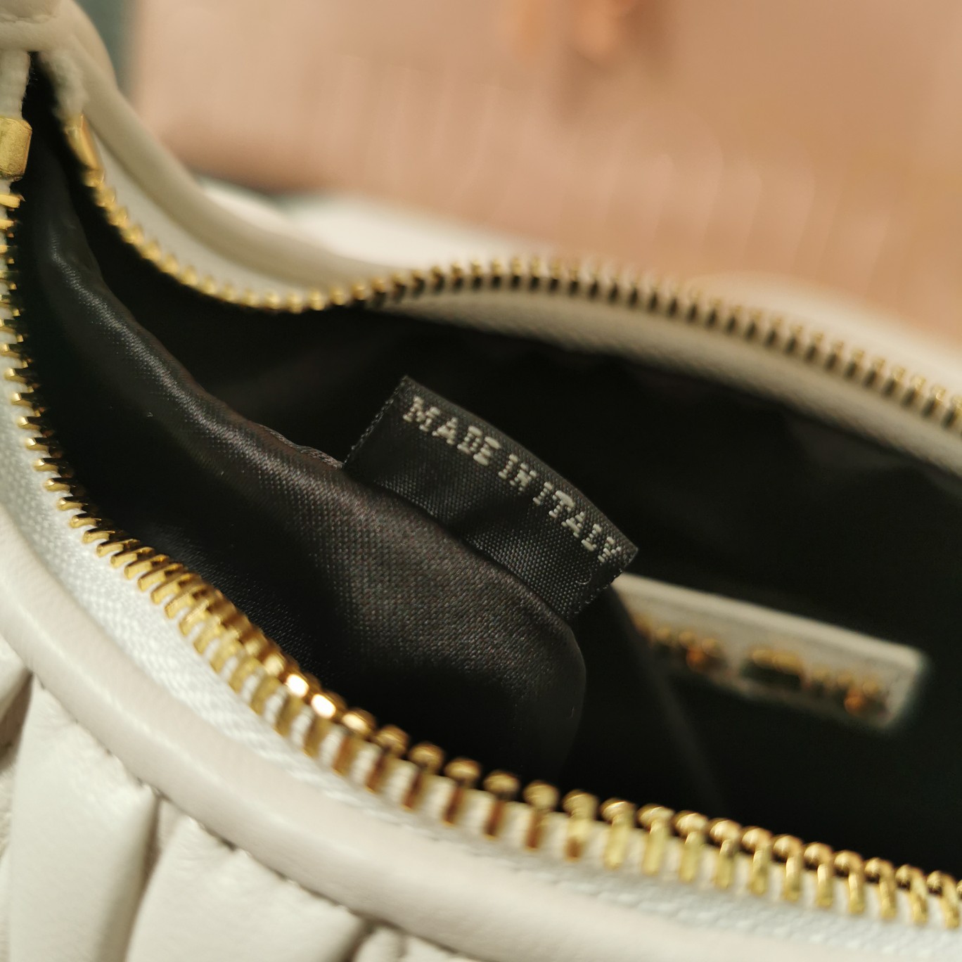 MiuMiu 5BC125 Miu Wander Matelasse Satin Mini Hobo Bag White