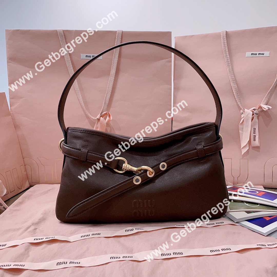 MiuMiu 5BC182 Small Aventure Nappa Leather Bag Coffee