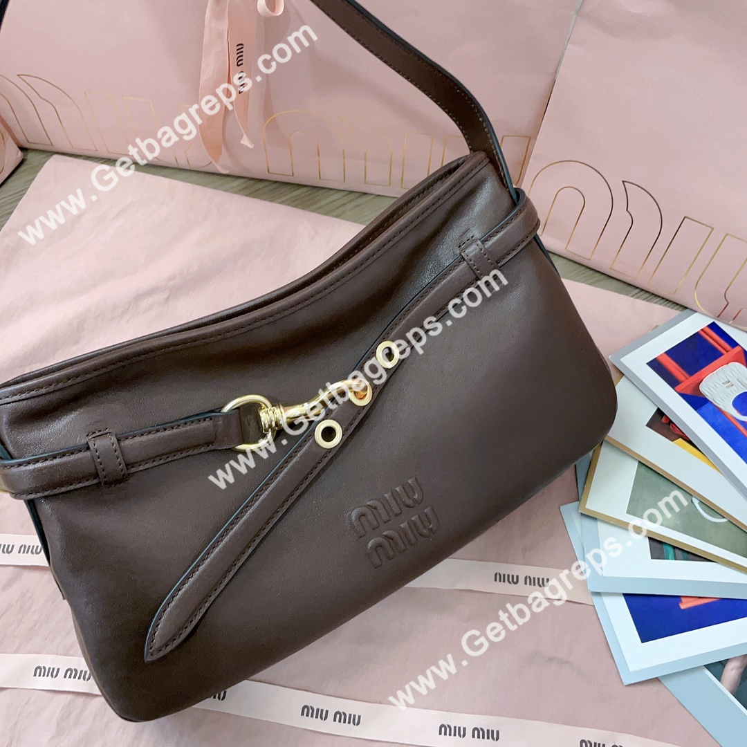 MiuMiu 5BC182 Small Aventure Nappa Leather Bag Coffee