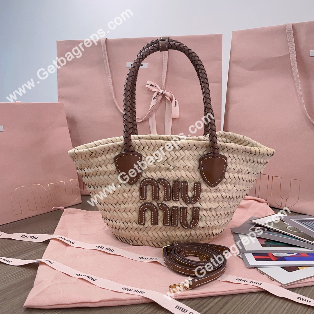 MiuMiu 5BG273 Woven Fabric Tote Bag
