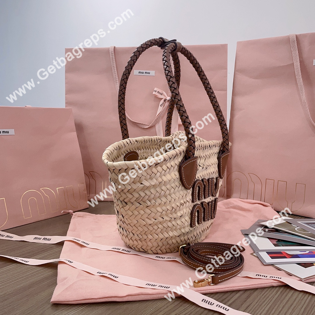 MiuMiu 5BG273 Woven Fabric Tote Bag