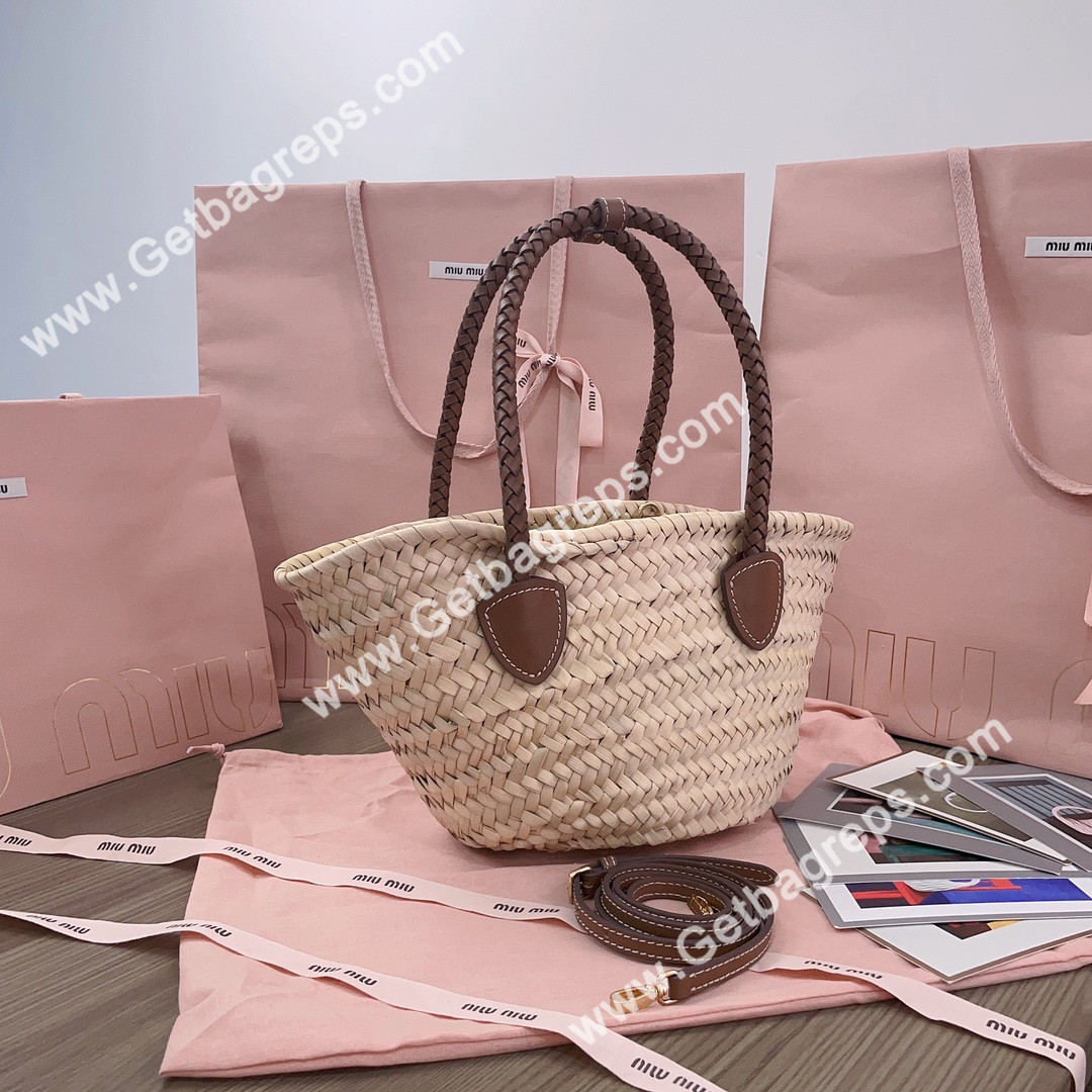 MiuMiu 5BG273 Woven Fabric Tote Bag