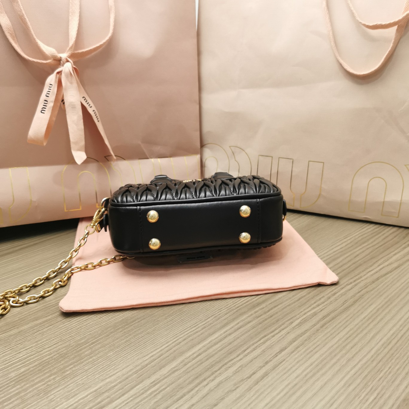 MiuMiu 5BP077 Matelasse Nappa Leather Top-Handle Mini-bag Black