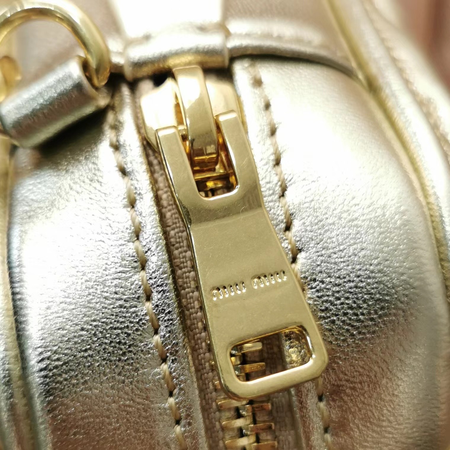 MiuMiu 5BP077 Matelasse Nappa Leather Top-Handle Mini-bag Gold