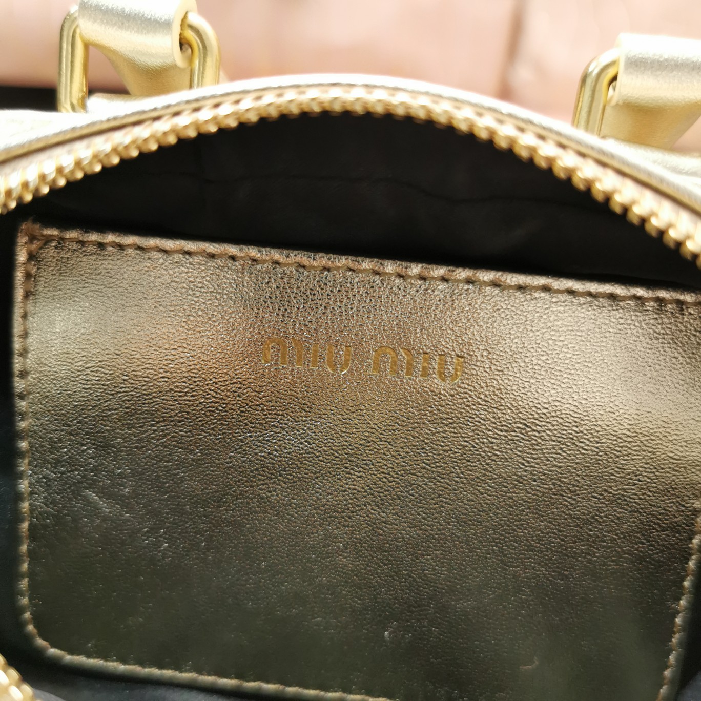 MiuMiu 5BP077 Matelasse Nappa Leather Top-Handle Mini-bag Gold