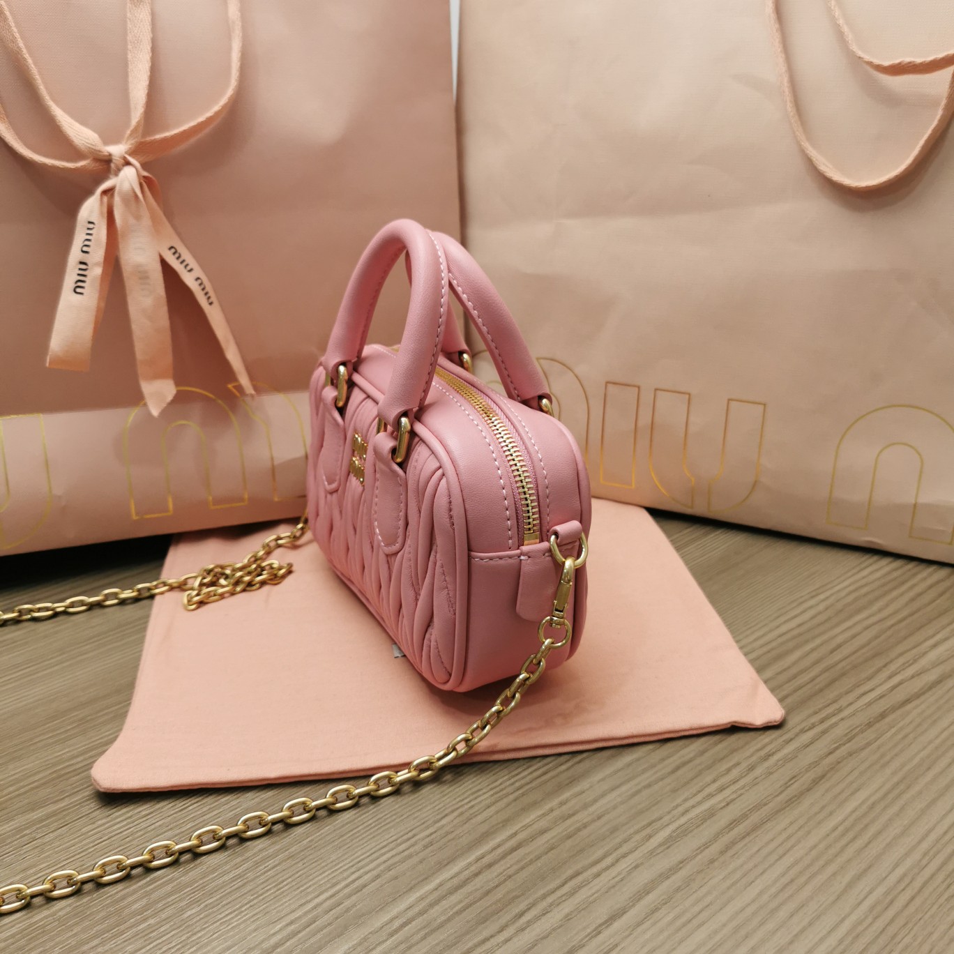 MiuMiu 5BP077 Matelasse Nappa Leather Top-Handle Mini-bag Rose