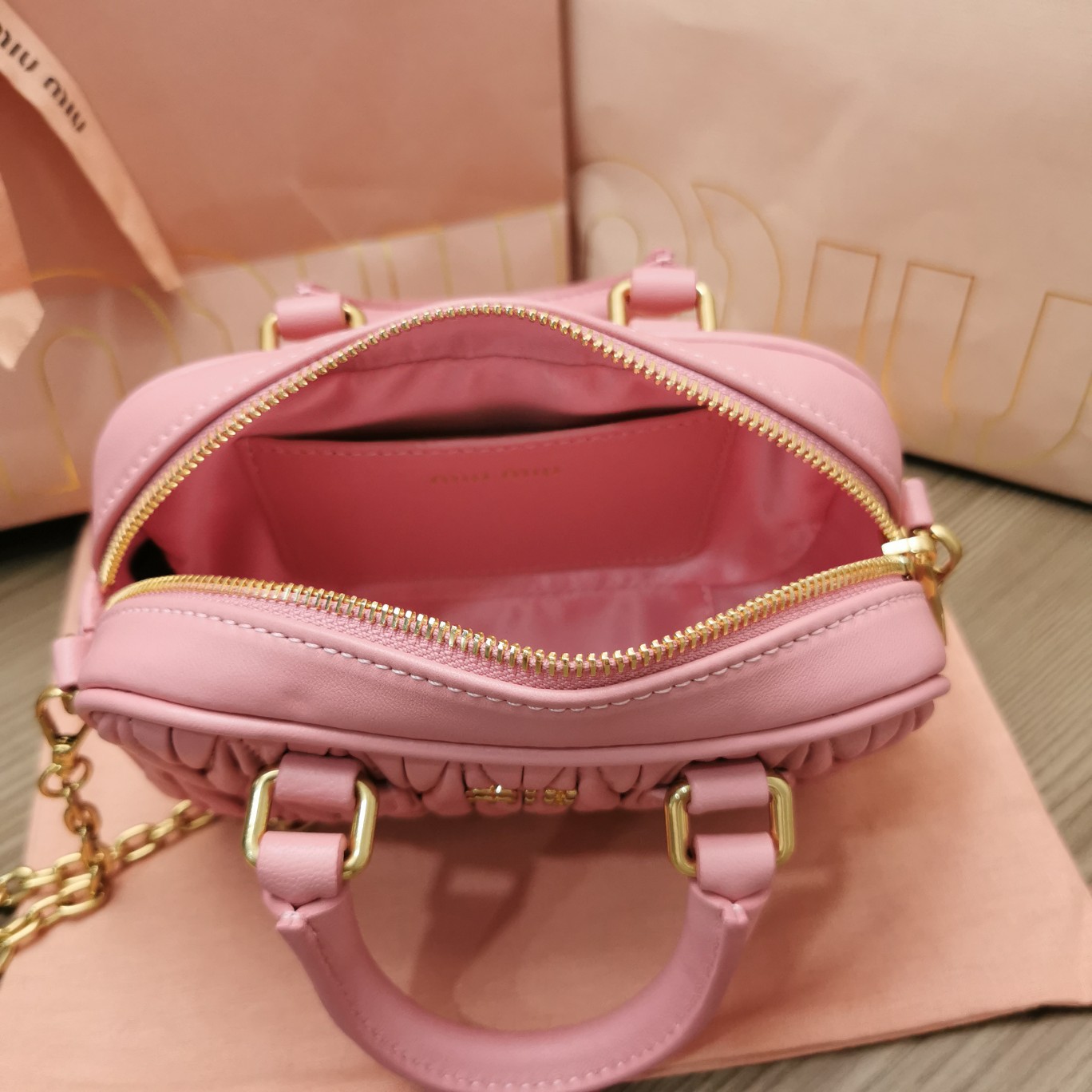 MiuMiu 5BP077 Matelasse Nappa Leather Top-Handle Mini-bag Rose