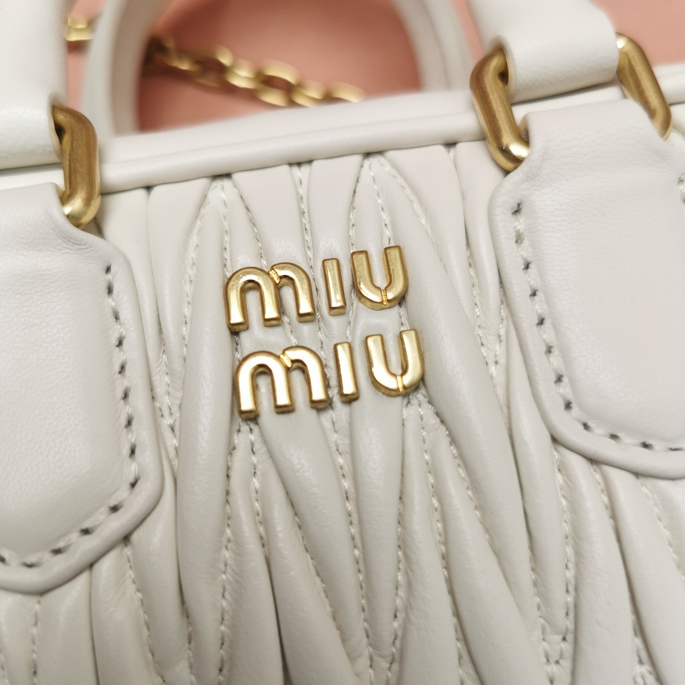 MiuMiu 5BP077 Matelasse Nappa Leather Top-Handle Mini-bag White