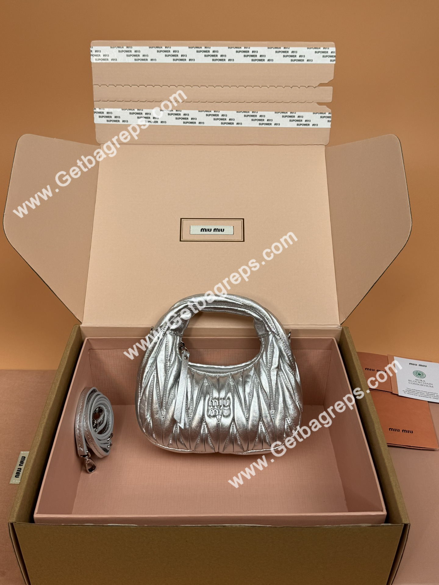 MiuMiu 5BP078 Wander Matelasse Nappa Leather Hobo mini-bag Silver