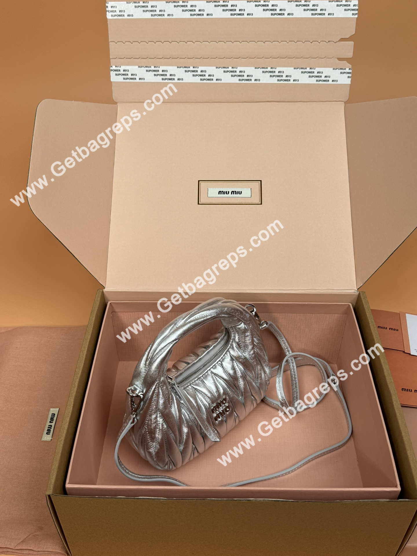 MiuMiu 5BP078 Wander Matelasse Nappa Leather Hobo mini-bag Silver