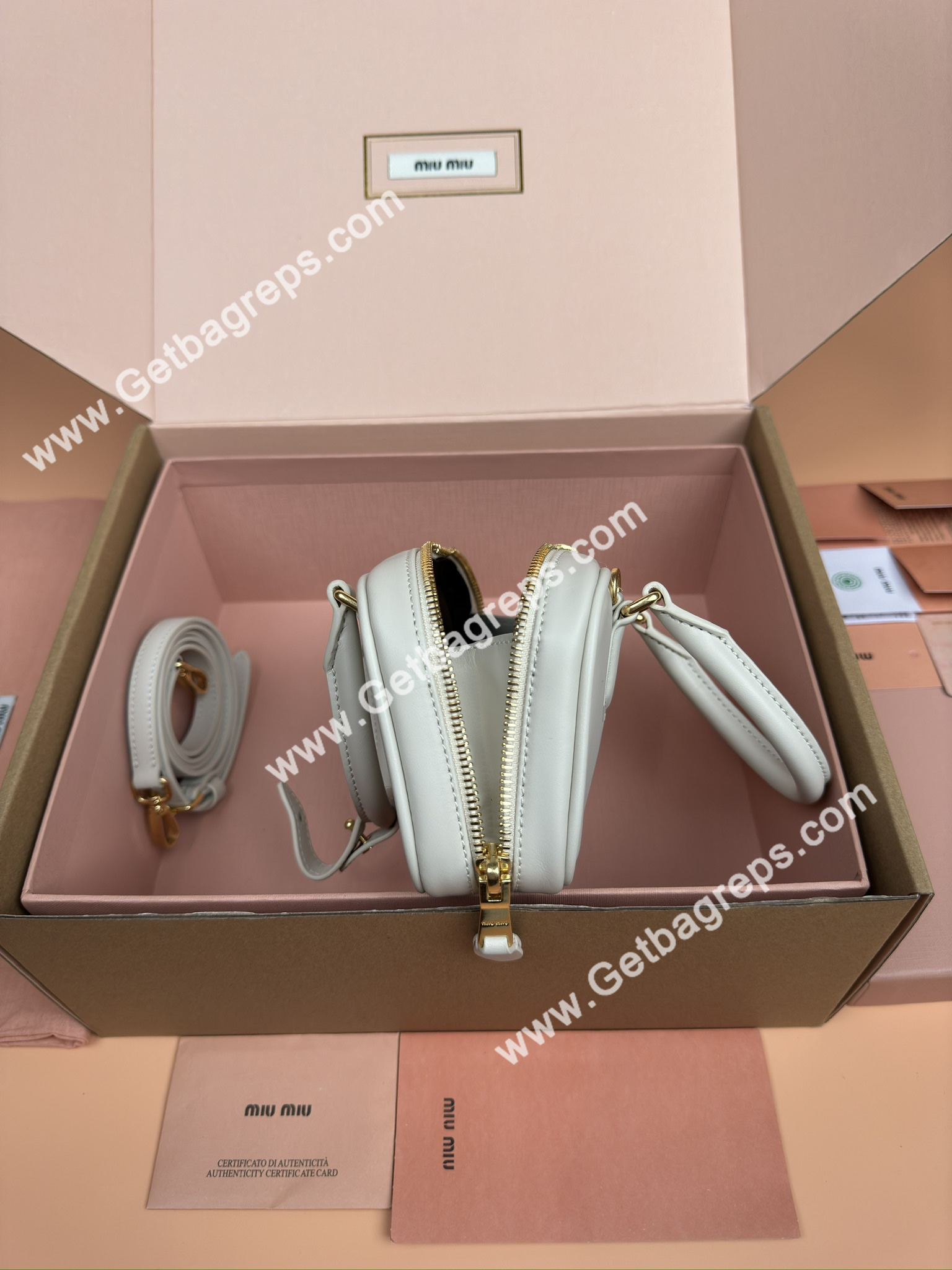 MiuMiu 5BP088 Arcadie Leather Mini-bag Beige