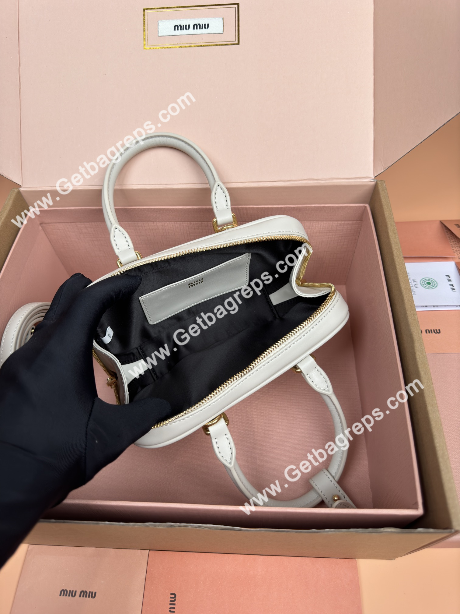 MiuMiu 5BP088 Arcadie Leather Mini-bag Beige