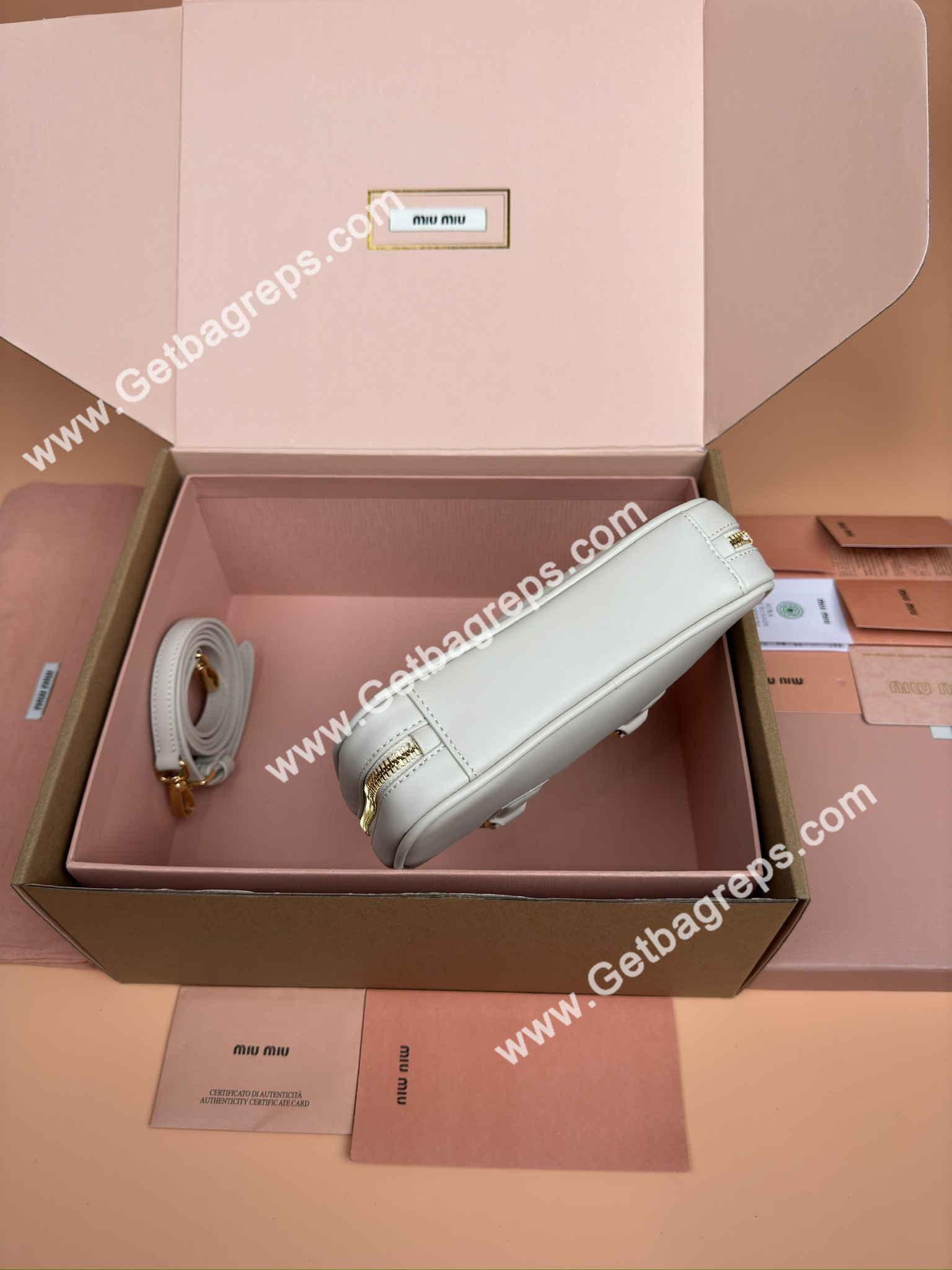 MiuMiu 5BP088 Arcadie Leather Mini-bag Beige