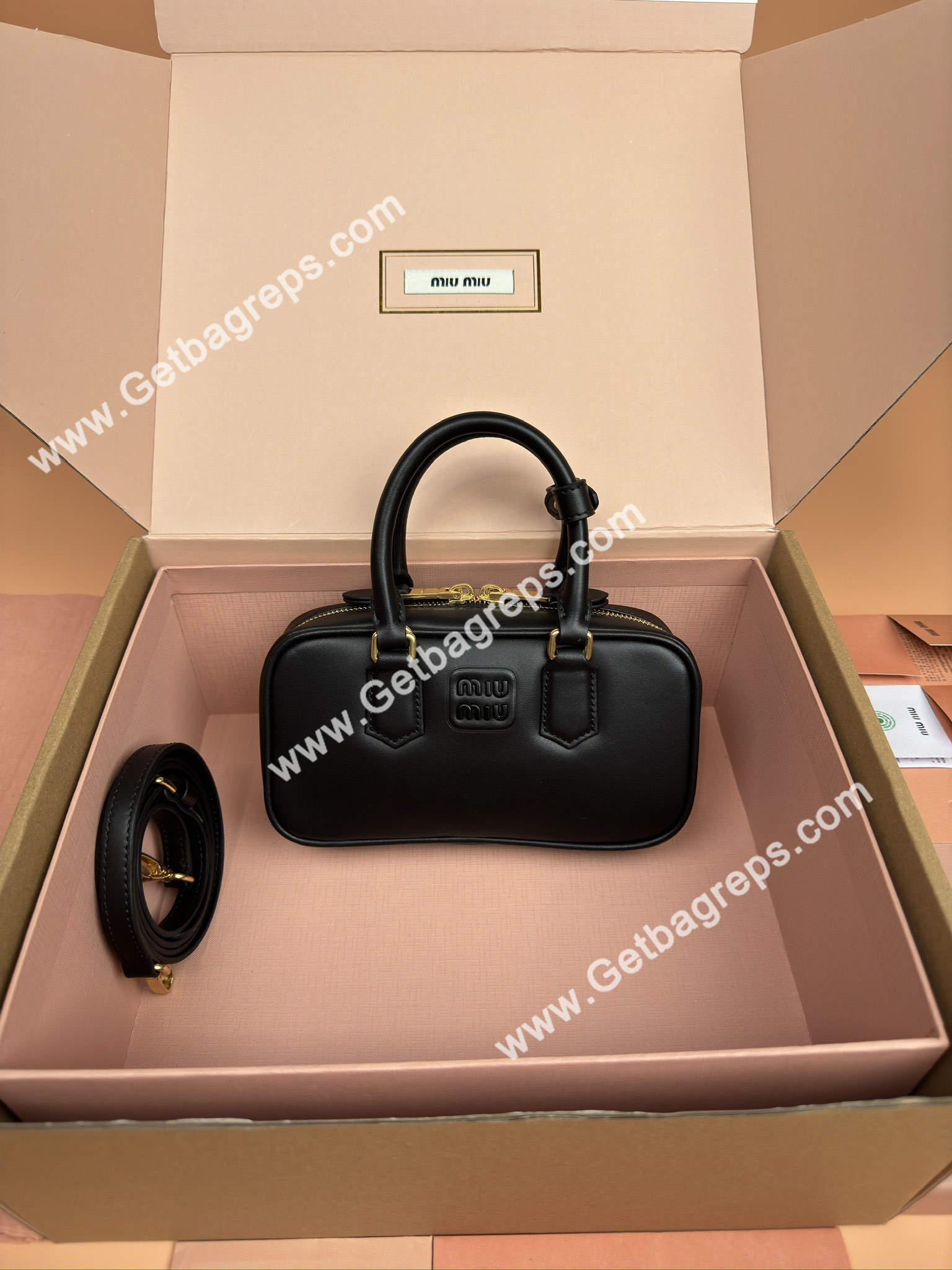 MiuMiu 5BP088 Arcadie Leather Mini-bag Black